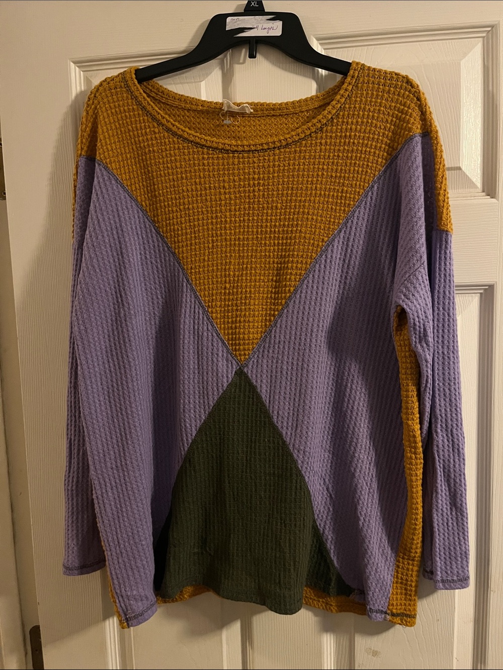 Colorblock Waffle-Knit Women's Sweater - Mustard, Lavender & Olive